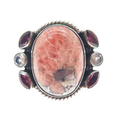 NICKY BUTLER 925 Sterling Vintage Rhodochrosite Moonstone Amethyst Ring Size 6.5