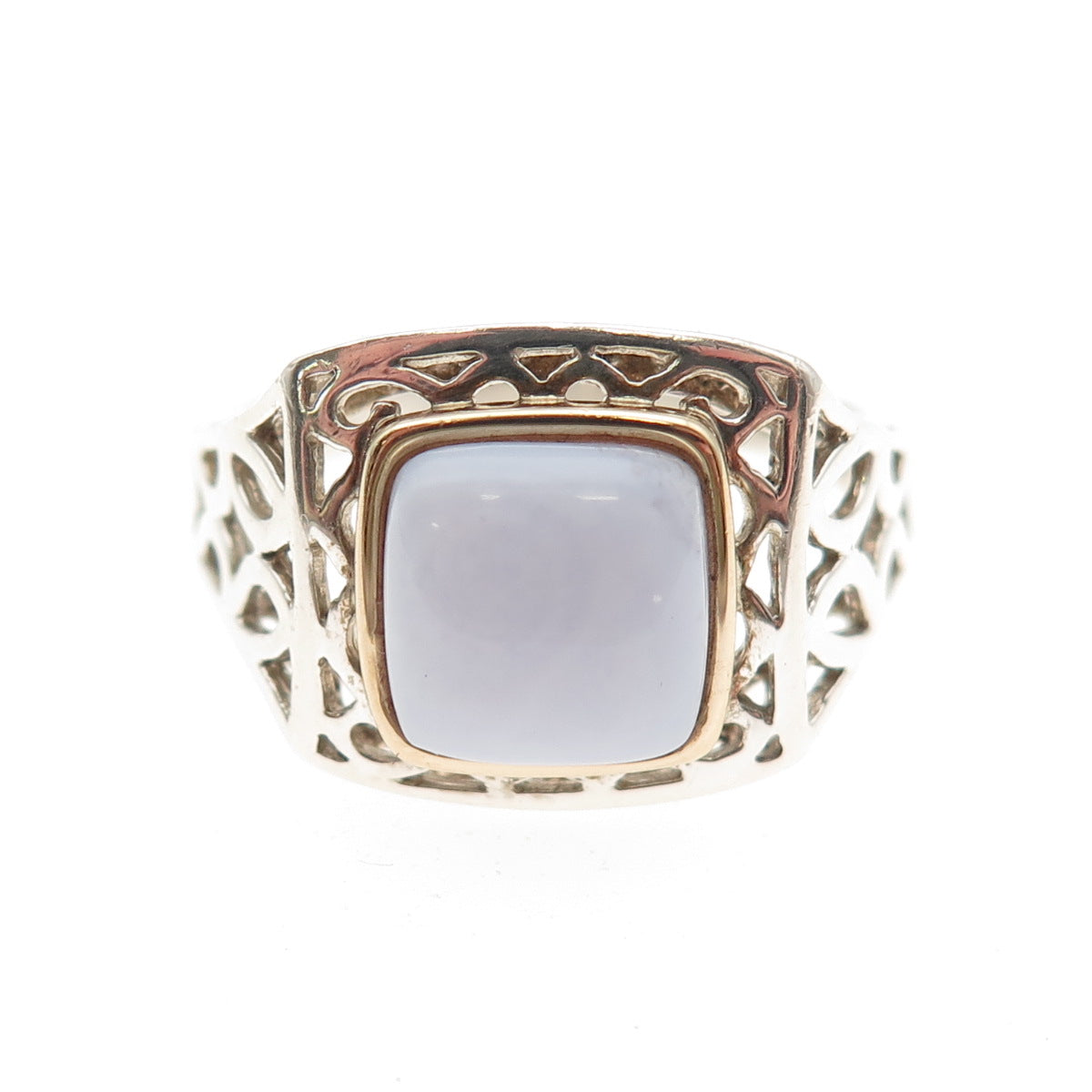 Michelle Albala 925 Sterling Silver 14K Gold Real Chalcedony Ring Size 10.25