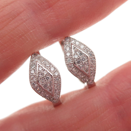 925 Sterling Silver Round-Cut C Z Petal Hoop Earrings