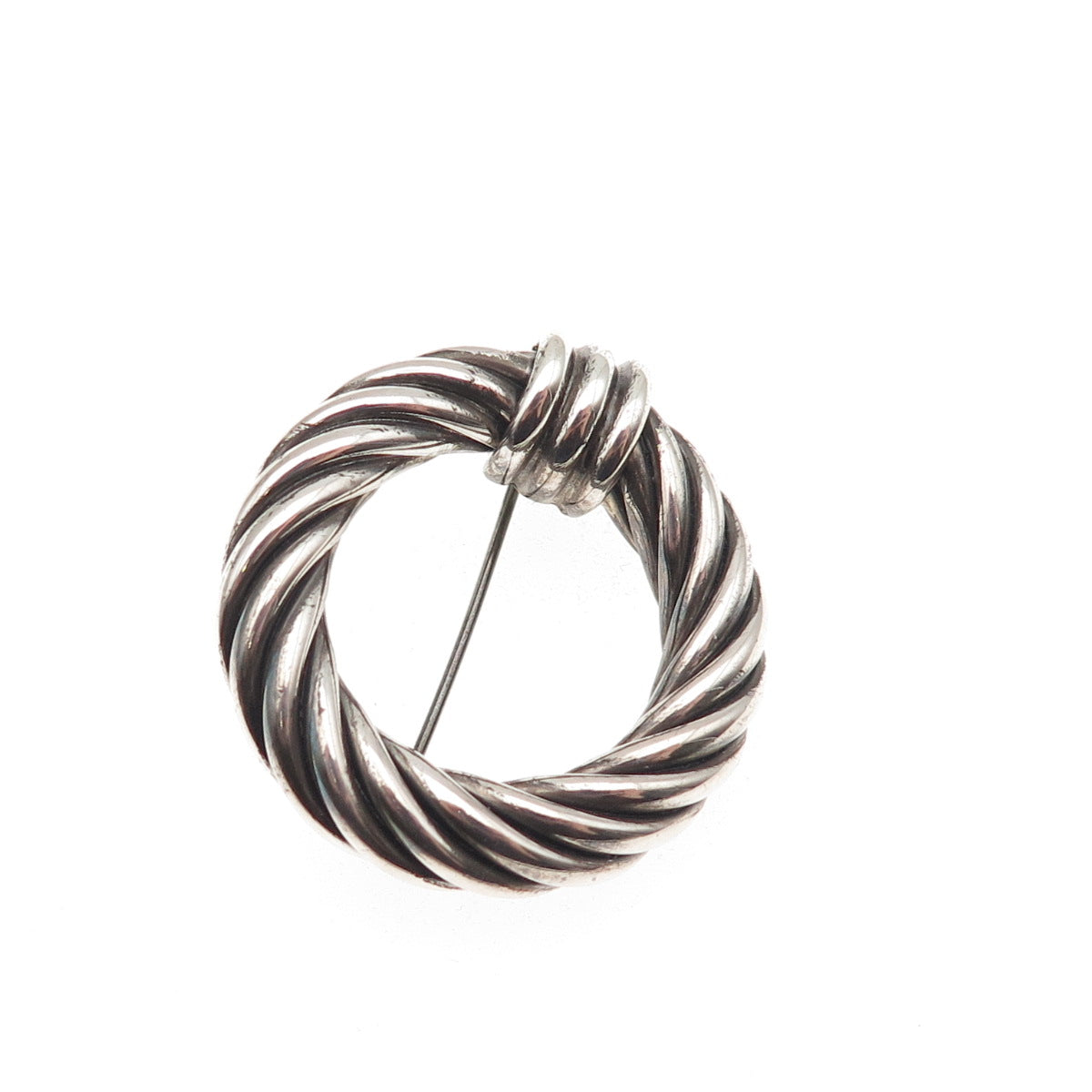 MILOR 925 Sterling Silver Vintage Italy Twisted Circle Oxidized Pin Brooch