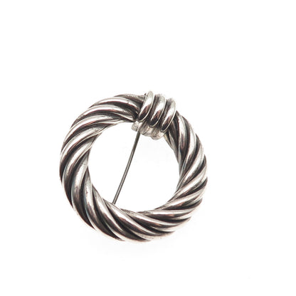 MILOR 925 Sterling Silver Vintage Italy Twisted Circle Oxidized Pin Brooch