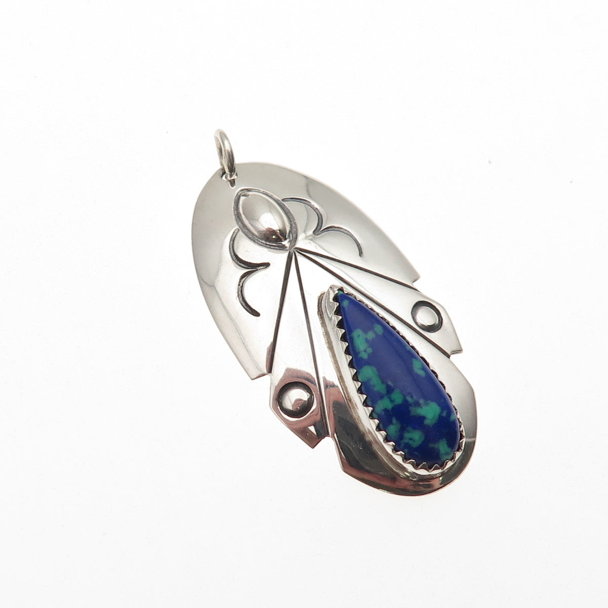 Arthur Platero Laguna Zuni Old Pawn 925 Sterling Vintage Azurite Feather Pendant