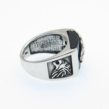 CARLITO'S Sterling Silver Vintage Real Black Onyx Lion Oxidized Ring Size 9.25