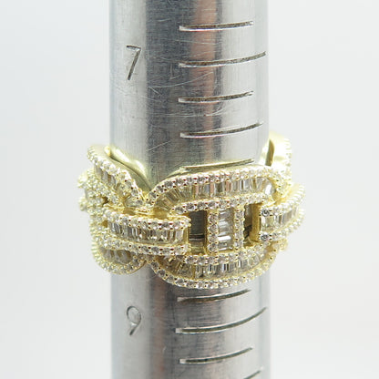 925 Sterling Silver Gold Plated C Z Anchor Mariner Link Ring Size 8.75