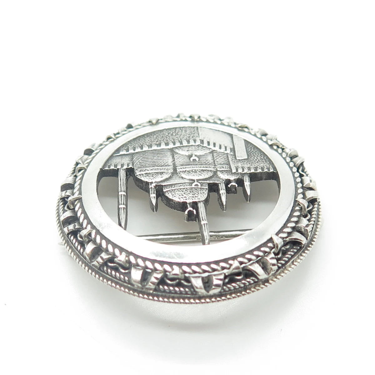 800 Silver Vintage Egypt Islamic Mosque Round Pin Brooch
