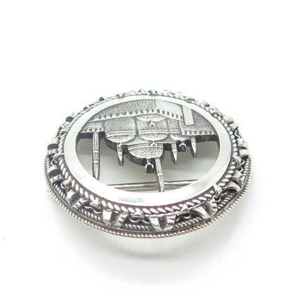 800 Silver Vintage Egypt Islamic Mosque Round Pin Brooch