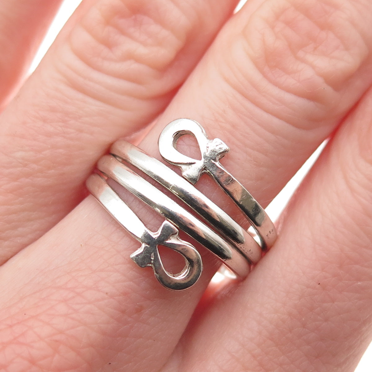 800 Silver Vintage Egyptian Ankh Oxidized Wrap Ring Size 9.25