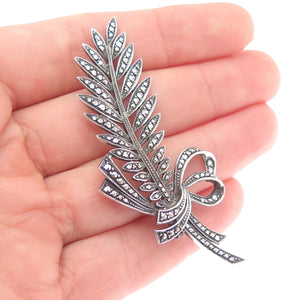 925 Sterling Silver Antique Germany Real Marcasite Pin Brooch (missing 1 stone)