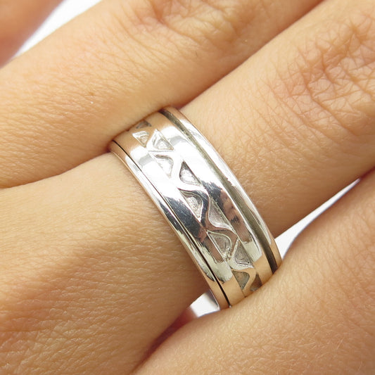 925 Sterling Silver Wavy Movable Band Ring Size 8.75