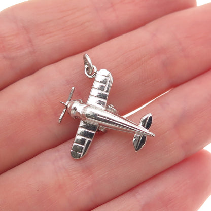 925 Sterling Silver Antique Retro Airplane Movable 3D Mini Charm Pendant