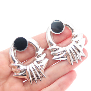 925 Sterling Silver Vintage Mexico Black Onyx Modernist Interchangeable Earrings