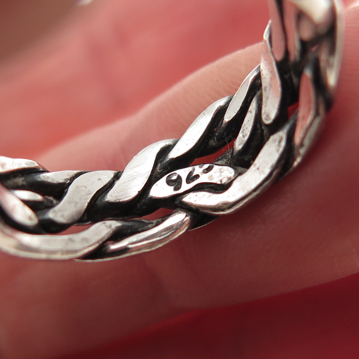 925 Sterling Silver Vintage Modernist Braided Oxidized Band Ring Size 8.25