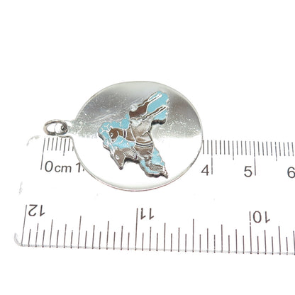 925 Sterling Silver Vintage Enamel Deer Couple Charm Pendant