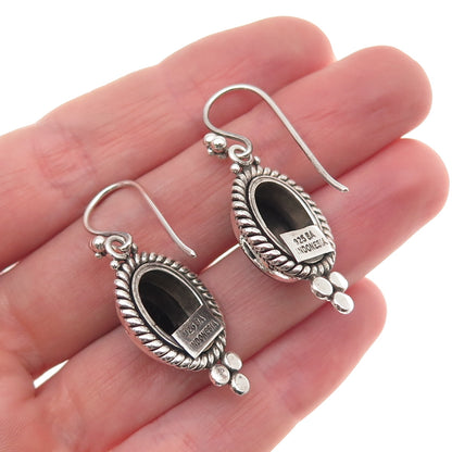Suarti Bali 925 Sterling Silver Vintage Real Black Onyx Beaded Dangle Earrings