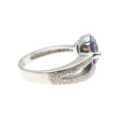 925 Sterling Silver Vintage Round-Cut Lavender C Z Modernist Wave Ring Size 5.25