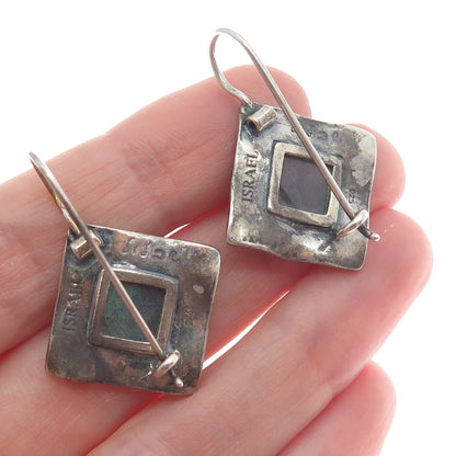 DIDAE 925 Sterling Silver Vintage Israel Real Labradorite Oxidized Earrings