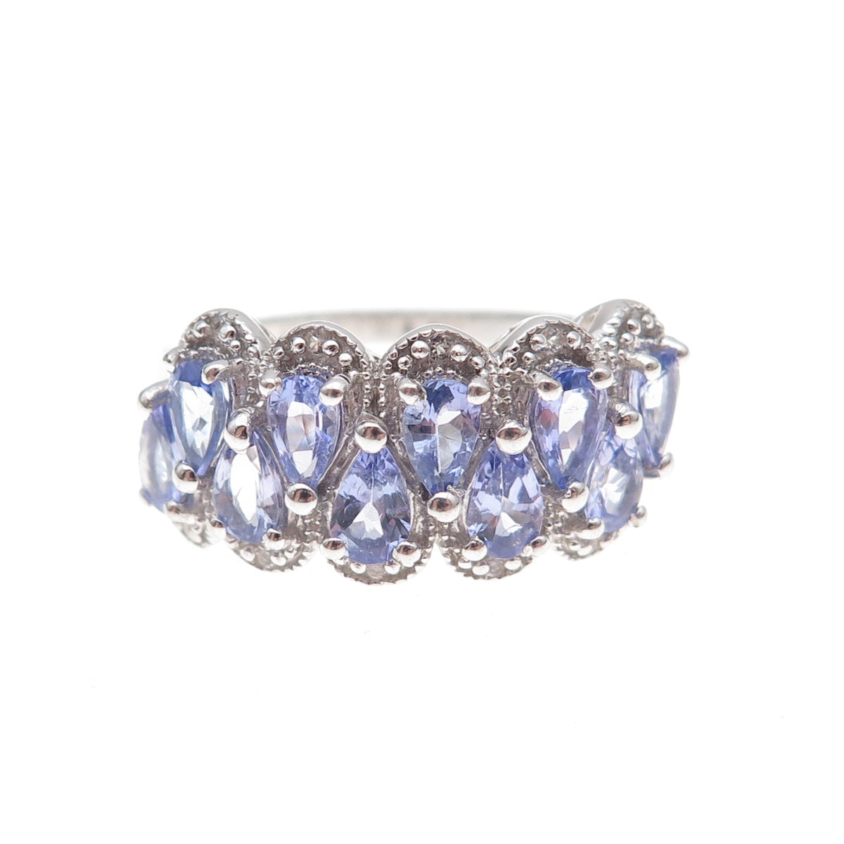 925 Sterling Silver Real Tanzanite & White Topaz Ring Size 8