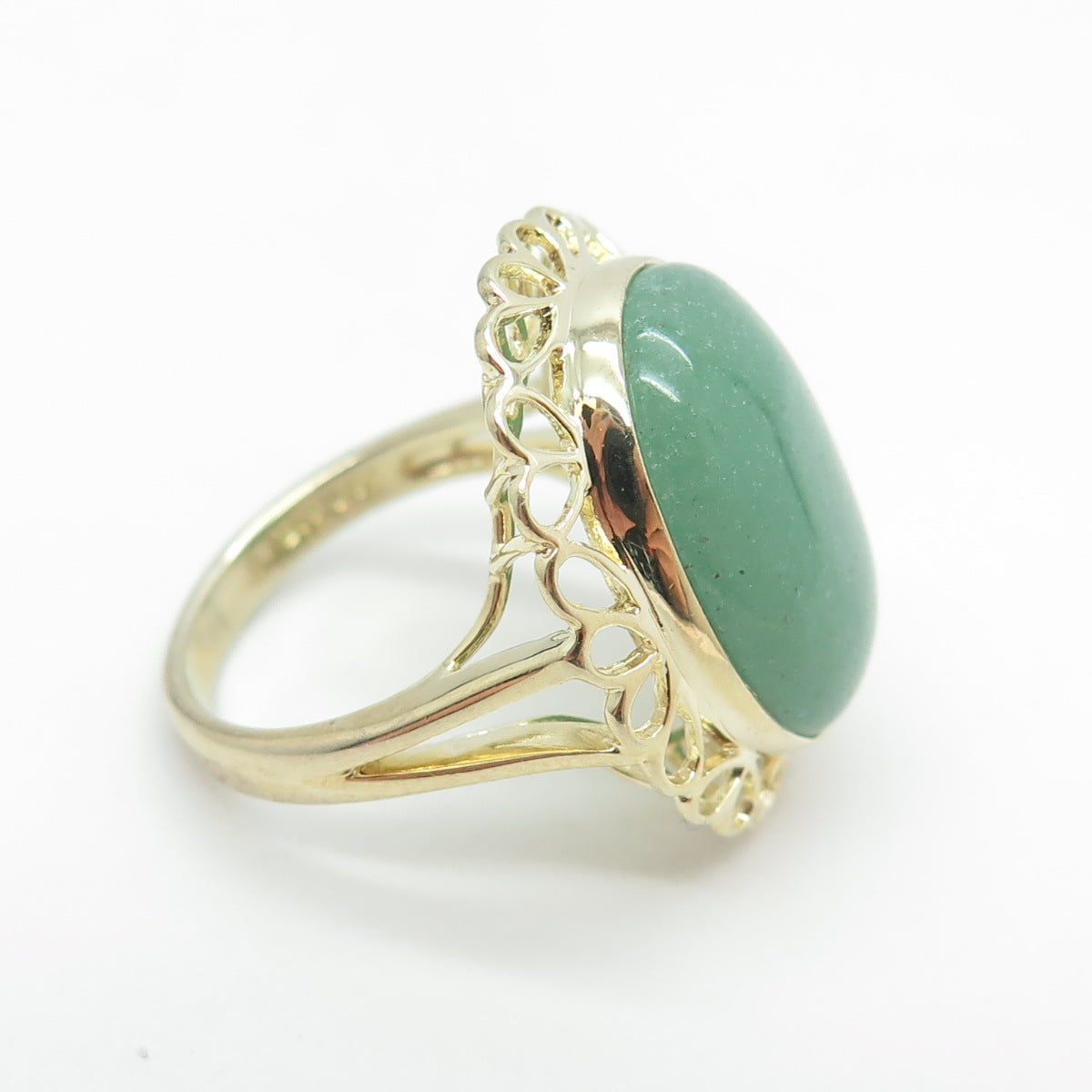 925 Sterling Silver Gold Plated Real Aventurine Floral Ring Size 6