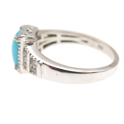 Chuck Clemency 925 Sterling Silver Real Turquoise & White Topaz Ring Size 8.25