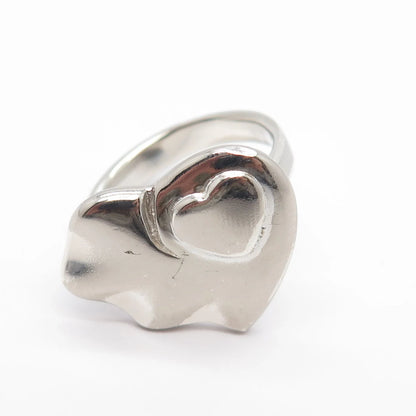 925 Sterling Silver Vintage Heart Moderinst Ring Size 8