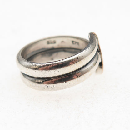 925 Sterling Silver 14K Gold Vintage Modernist Bypass Oxidized Ring Size 6.75
