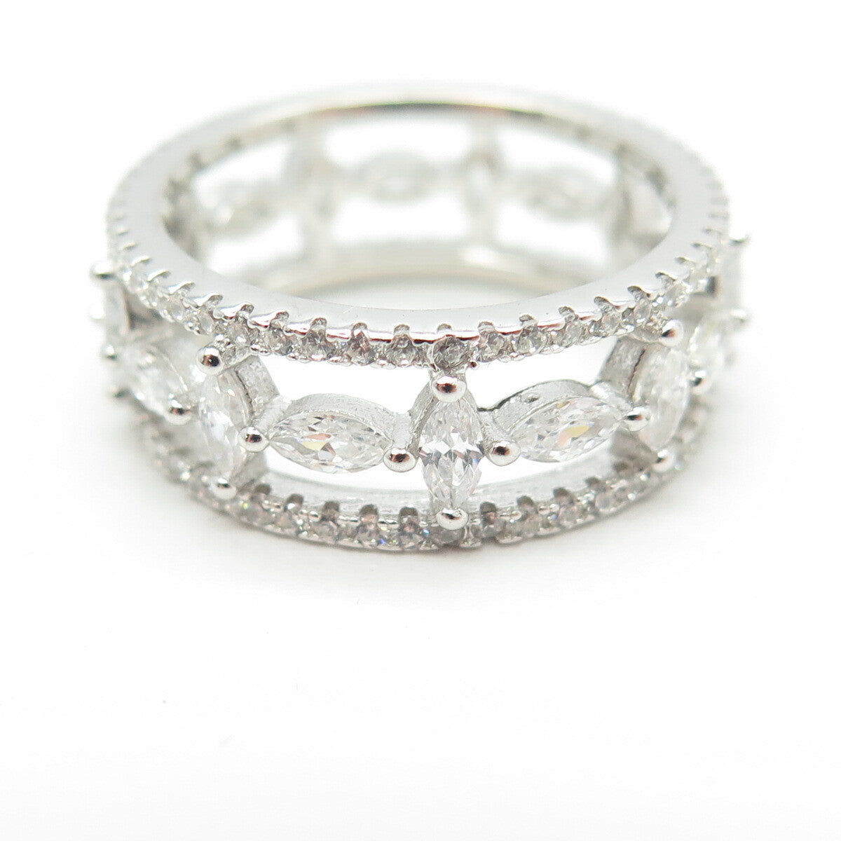 925 Sterling Silver Multi-C Z All Around Eternity Band Ring Size 6.25