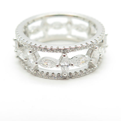 925 Sterling Silver Multi-C Z All Around Eternity Band Ring Size 6.25
