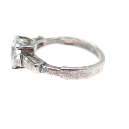 925 Sterling Vintage Round & Tapered Baguette-Cut C Z Engagement Ring Size 6.25