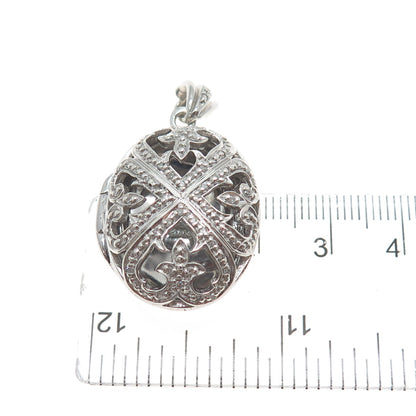 CHUCK CLEMENCY Sterling Silver Real Diamond Fleur de Lis Locket Charm Pendant