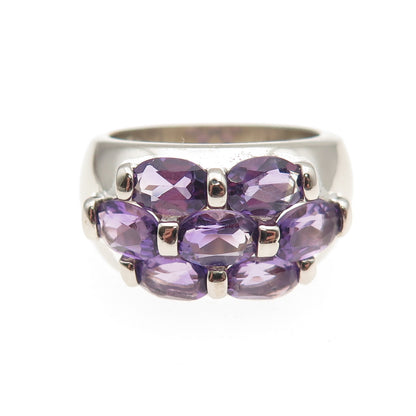 925 Sterling Silver Real Oval-Cut Amethyst Cluster Ring Size 6.25