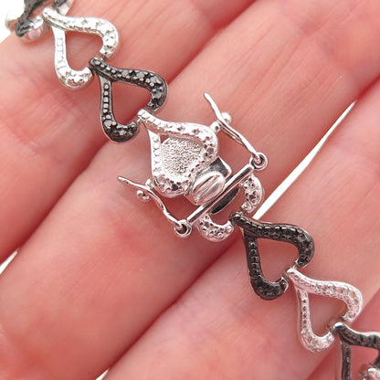 Ross Simons 925 Sterling Black Rhodium Real Diamond Accent Heart Bracelet 7.5"