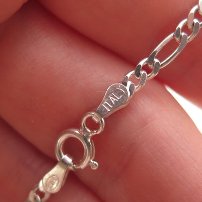 925 Sterling Silver Vintage Italy Figaro Link Bracelet 7"