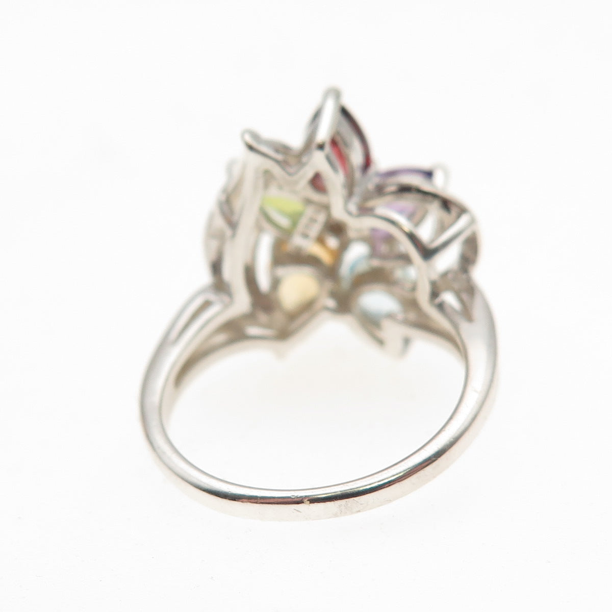 925 Sterling Vintage Real Topaz Citrine Amethyst Garnet & Peridot Ring Size 5