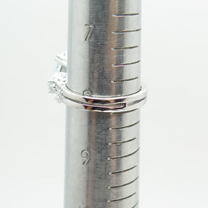 925 Sterling Silver Oval Heart & Round-Cut C Z Engagement Ring Size 8.25