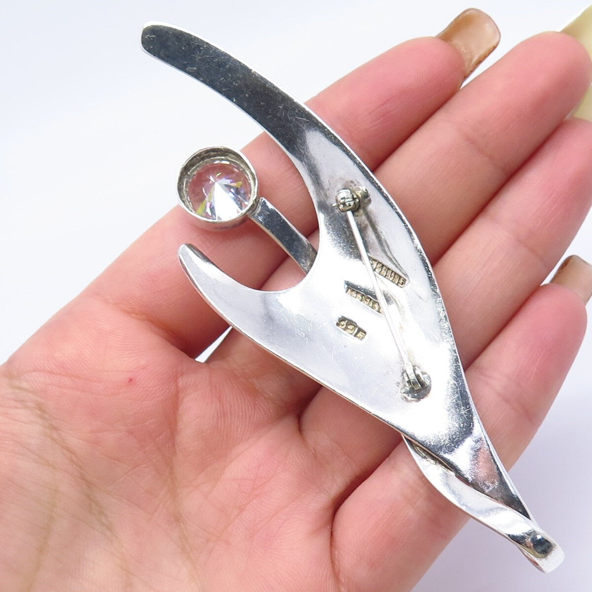 925 Sterling Silver Vintage Mexico Roun-Cut C Z Abstract Floral Pin Brooch