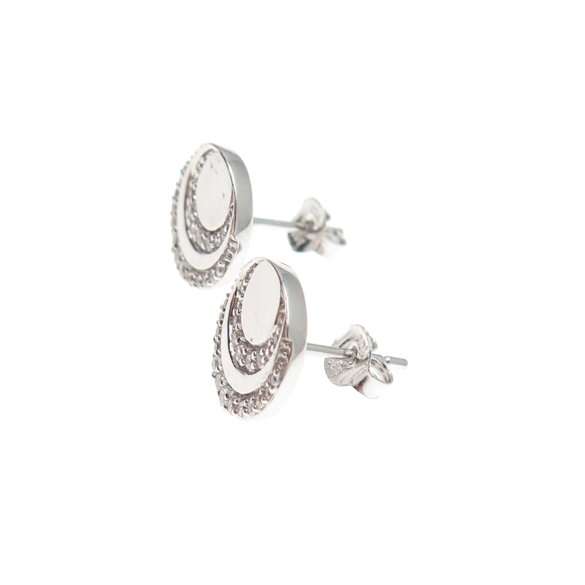 JANE SEYMOUR 925 Sterling Silver Round-Cut C Z Crescent Stud Earrings