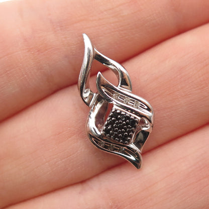 SUN 925 Sterling Silver Real Black & White Diamond Mini Slide Charm Pendant