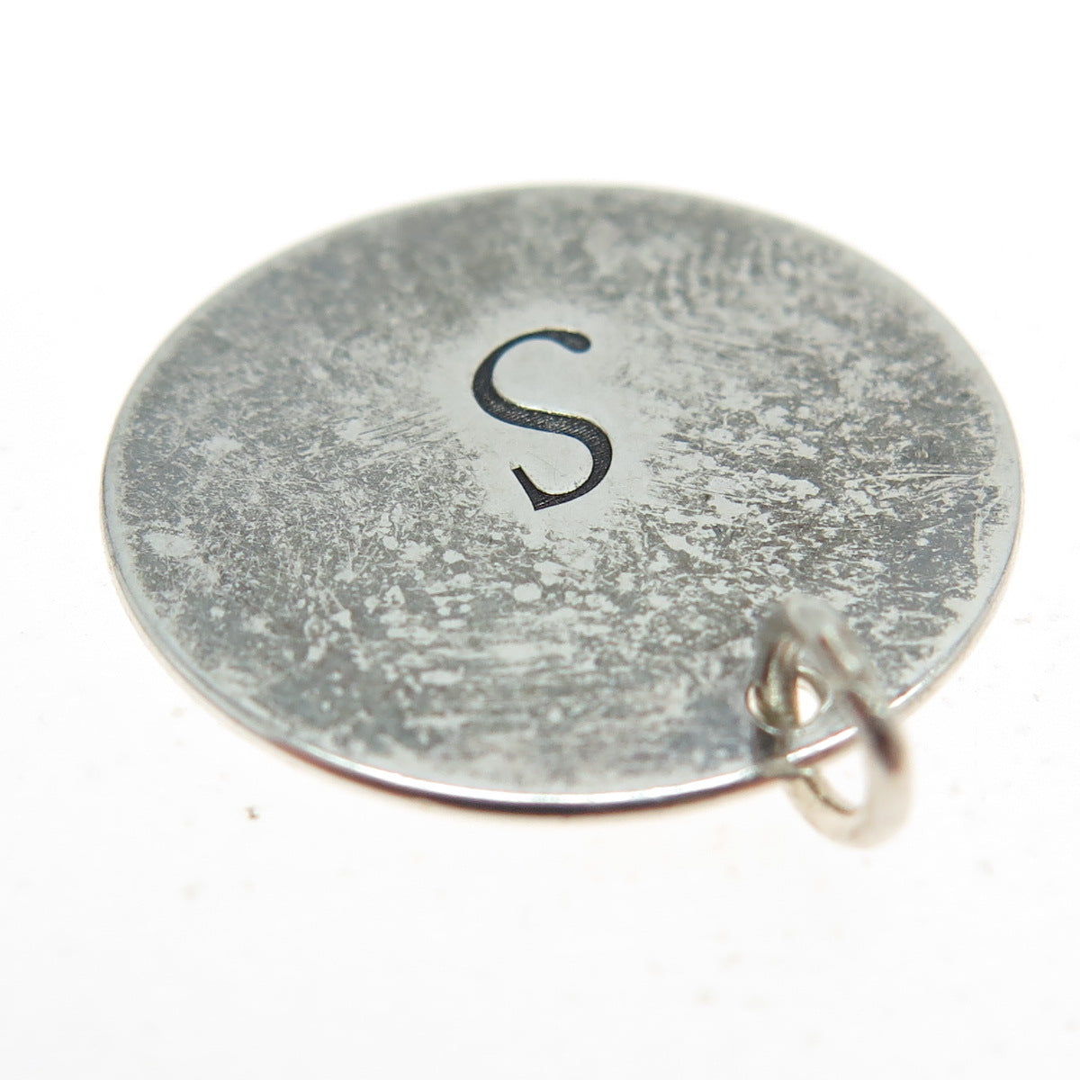 925 Sterling Silver Vintage Letter "S" Initial Round Pendant