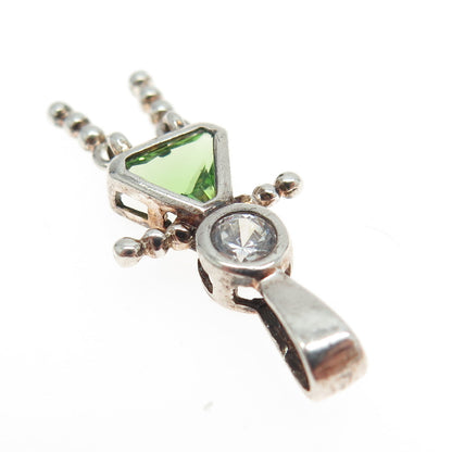 925 Sterling Silver Vintage White & Green C Z August Birthstone Girl Pendant