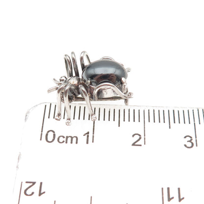 835 Silver Antique Art Deco Real Hematite Spider Oxidized 3D Mini Pin Brooch