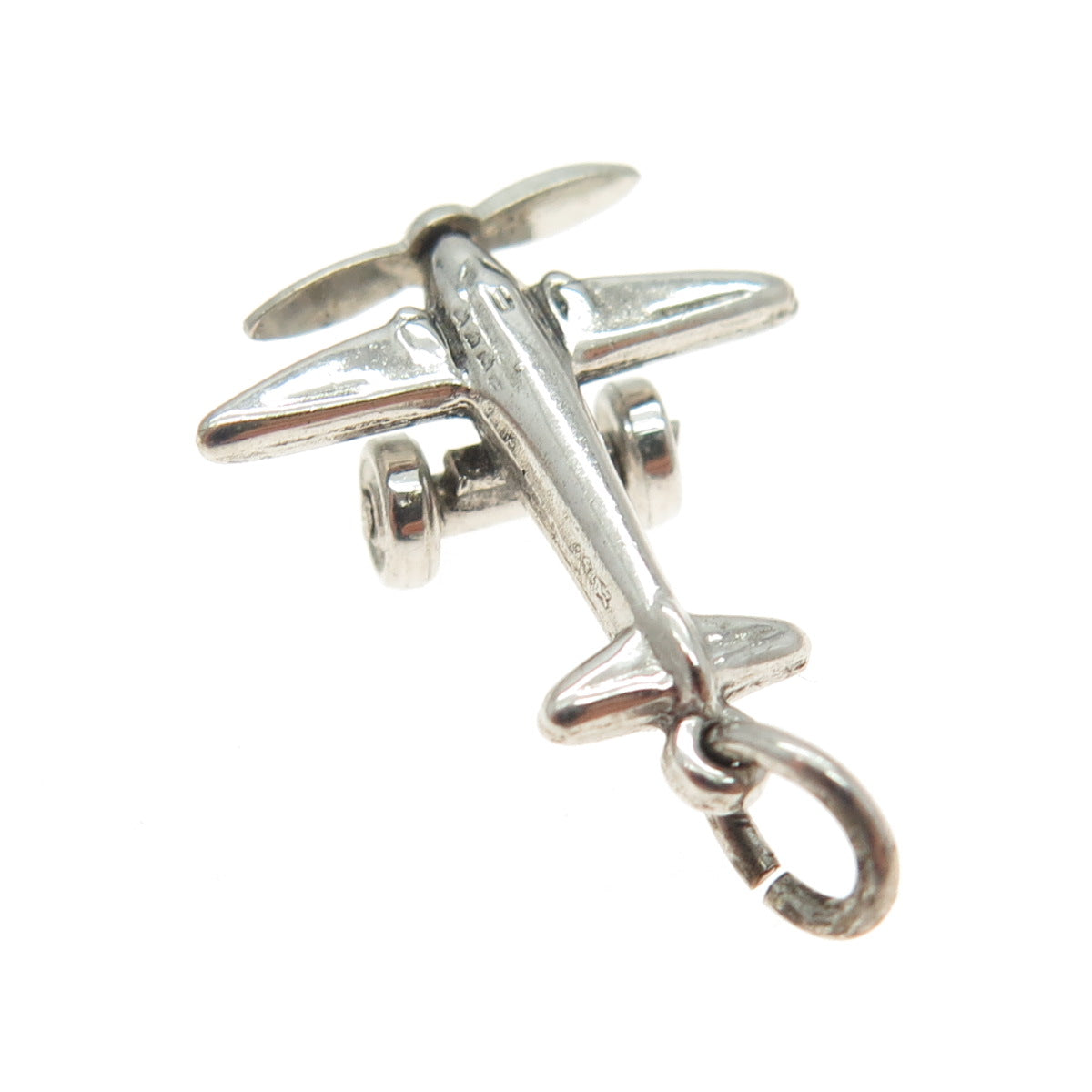 925 Sterling Silver Antique Art Deco Airplane 3D Charm Pendant