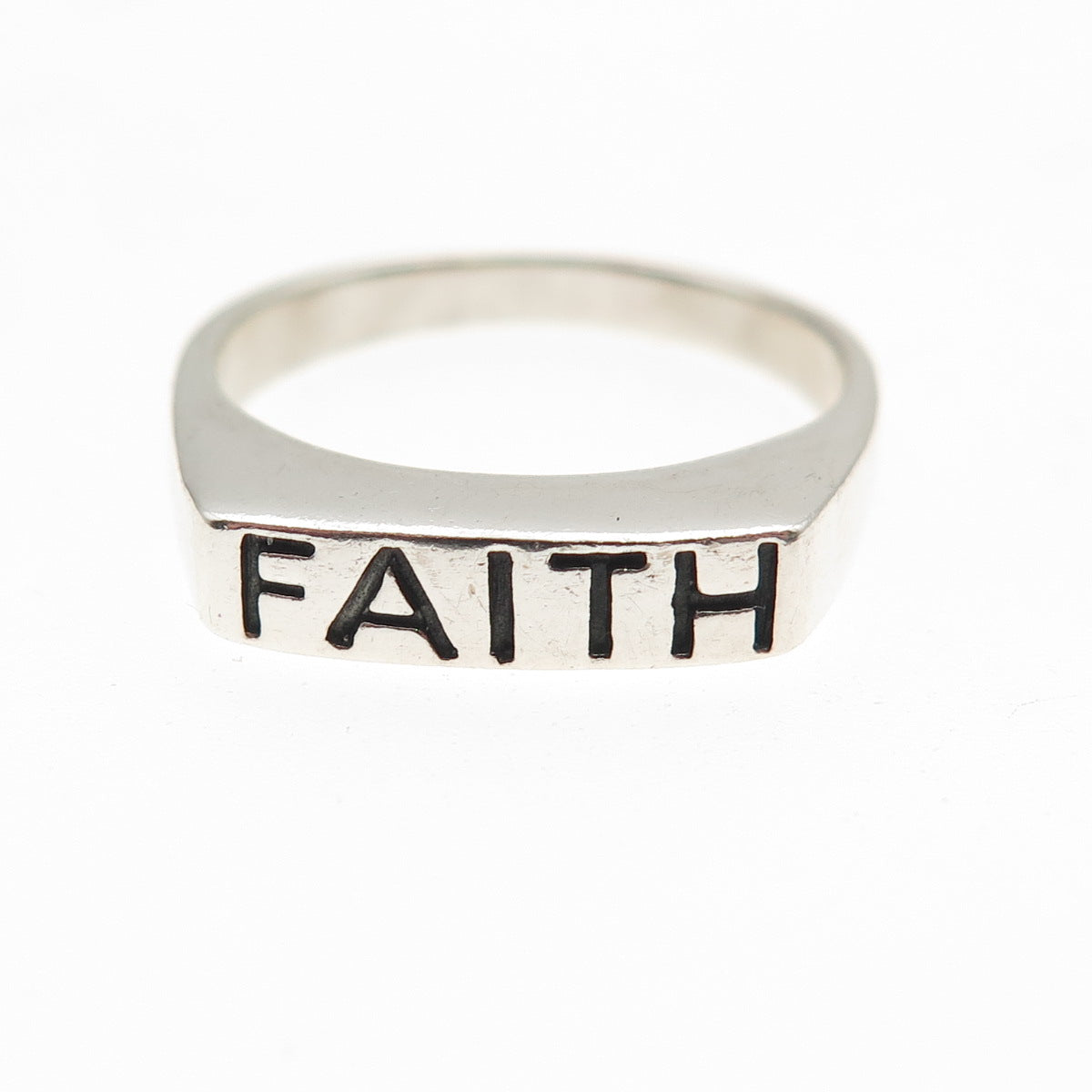 925 Sterling Silver Vintage Faith Bar Ring Size 7