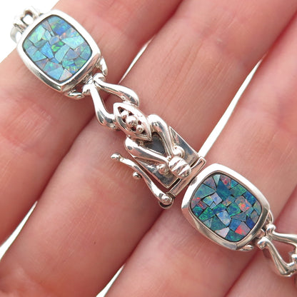 Michelle Albala 925 Sterling Silver Vintage Real Opal Mosaic Bracelet 7.25"