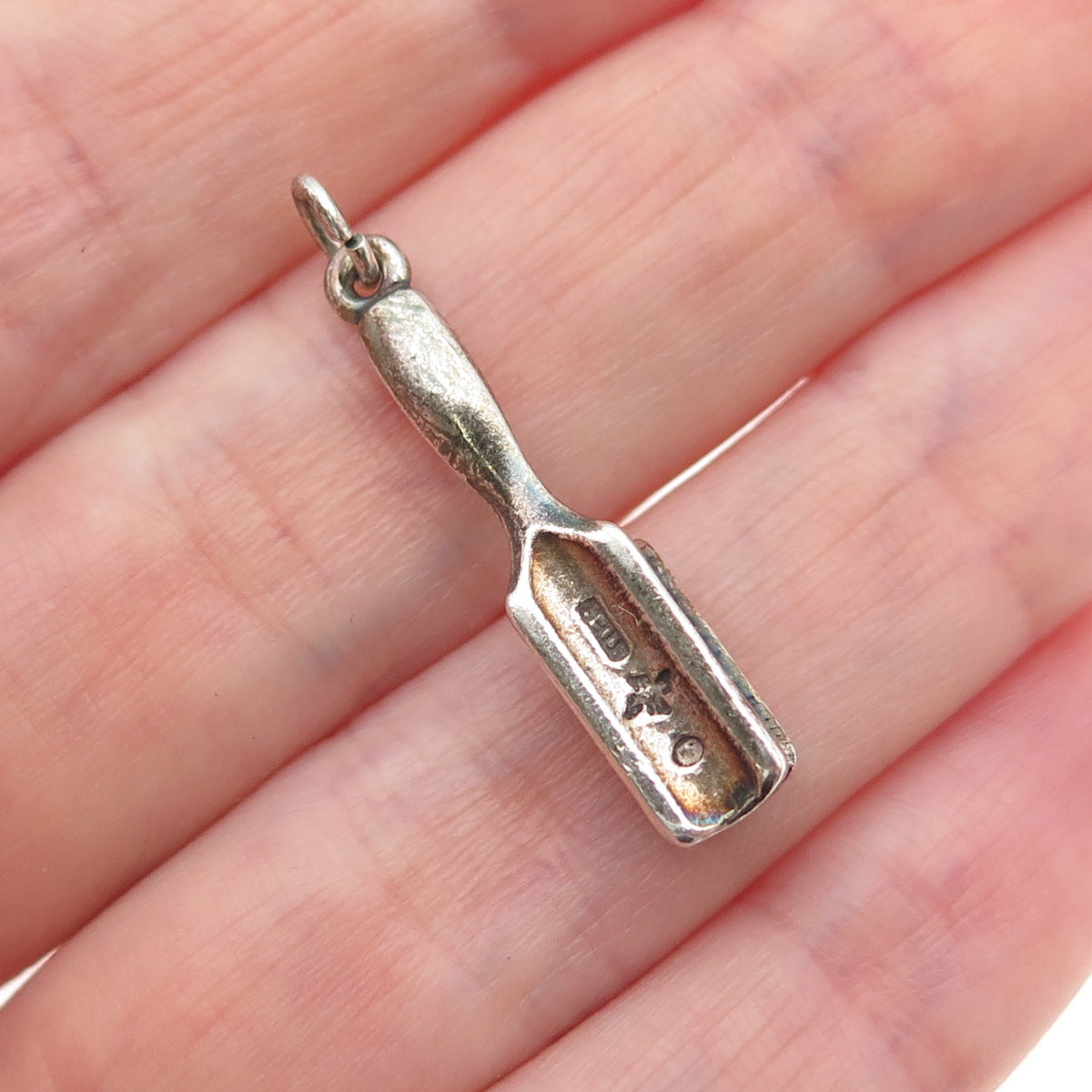 SUNWEST 925 Sterling Silver Vintage Hairbrush Oxidized 3D Charm Pendant