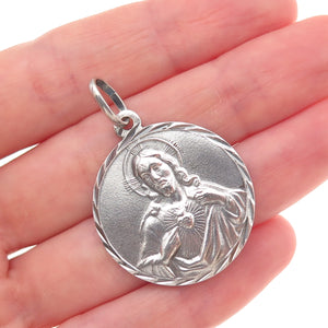 1000 Fine Silver Vintage Jesus Sacred Heart Oxidized Charm Pendant