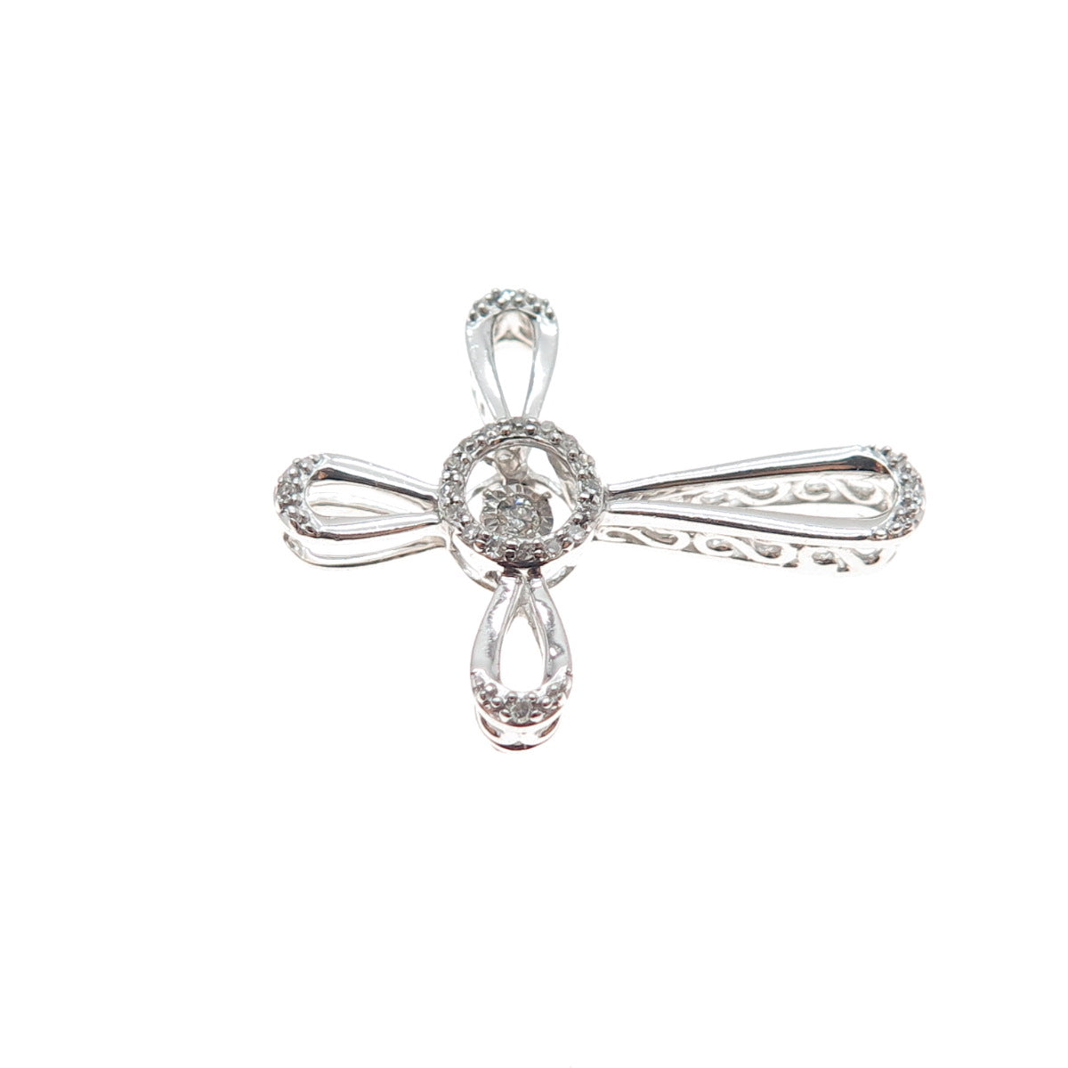 925 Sterling Silver Real Round-Cut Diamond Cross Slide Charm Pendant