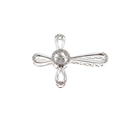 925 Sterling Silver Real Round-Cut Diamond Cross Slide Charm Pendant