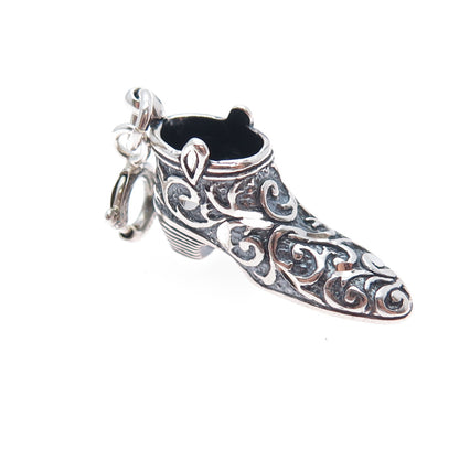 CAROLYN POLLACK 925 Sterling Silver Vintage Floral Shoe Spring Ring Lock Pendant