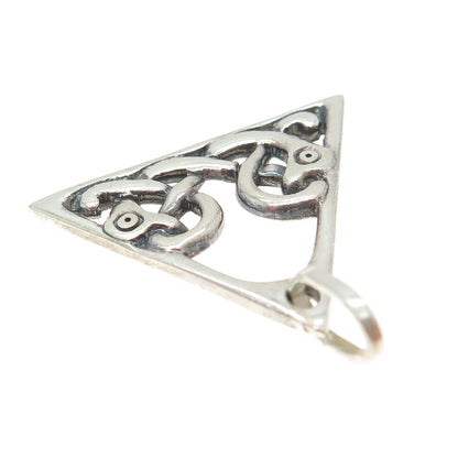 925 Sterling Silver Vintage Celtic Snake Knot Triangle Pendant