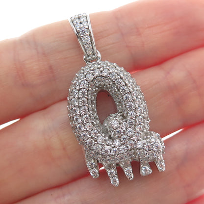 925 Sterling Silver Round-Cut Shaped C Z Letter Q Initial Sparkle Pendant